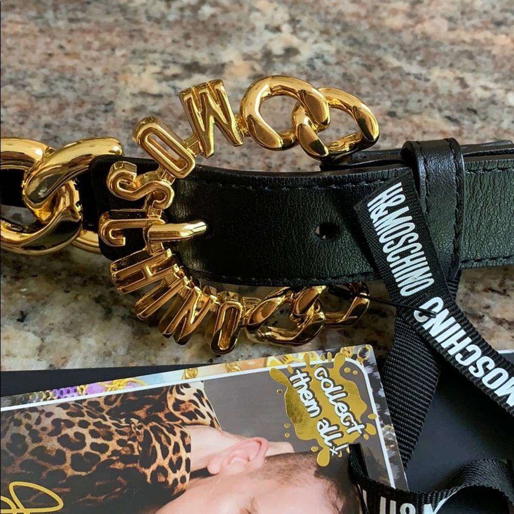 H&M [tv] Moschino Black Leather & Chain Logo Belt - Picture 6 of 8